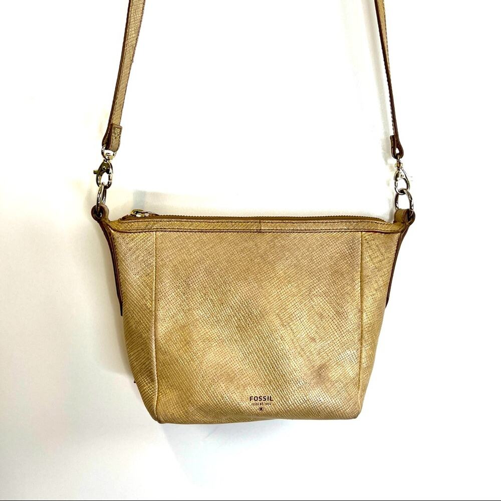 Fossil Sydney Crossbody Gold Metallic Leather Handbag Purse